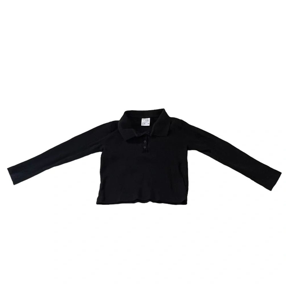 Zara | Black ribbed long sleeve polo shirt size 6